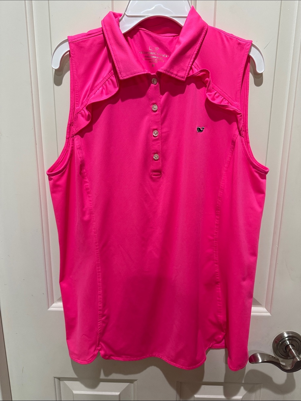 Vineyard Vines Ruffle-Shoulder Sleeveless Polo in Hot Pink